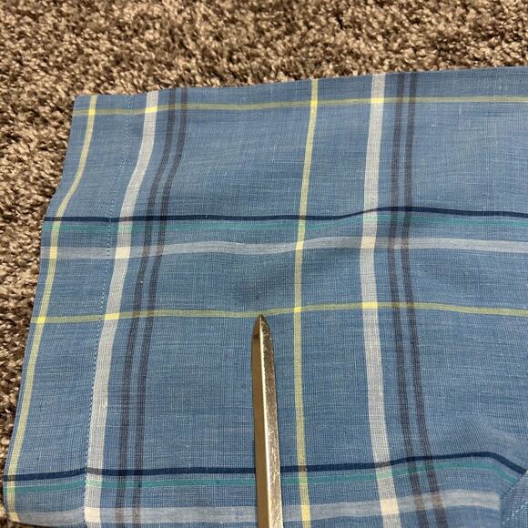 Vintage 80s Plaid Shirt Button Up Short Sleeve Lightweight Polyblend Blue Medium - Picture 4 of 7